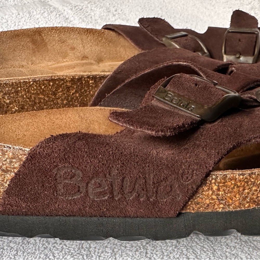 Betula Birkenstock Dark Brown Suede Criss Cross Sandals EU 38 US 7.5 - Picture 6 of 9